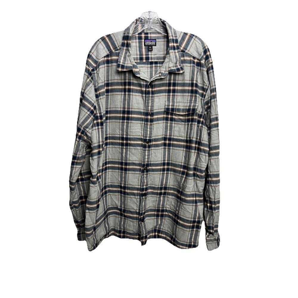 Patagonia Organic Cotton Flannel Shirt Blue Plaid Workwear Casual XXL